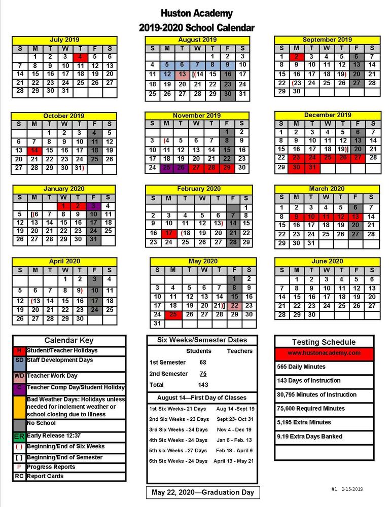 Huston Academy 2019-20 School Calendars